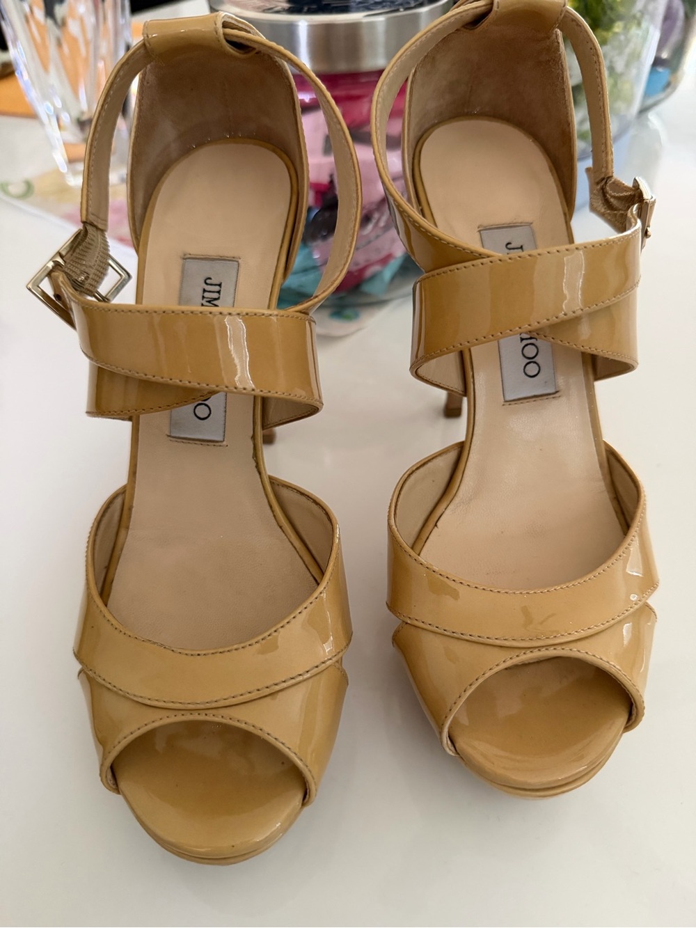 Jimmy Choo Patent Leather Tan Platform Heels